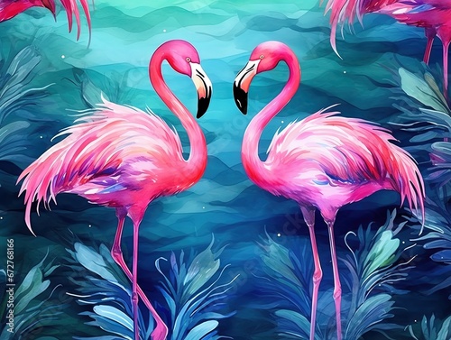 Seamless pattern with flamingos. Hand-drawn background. illustration
