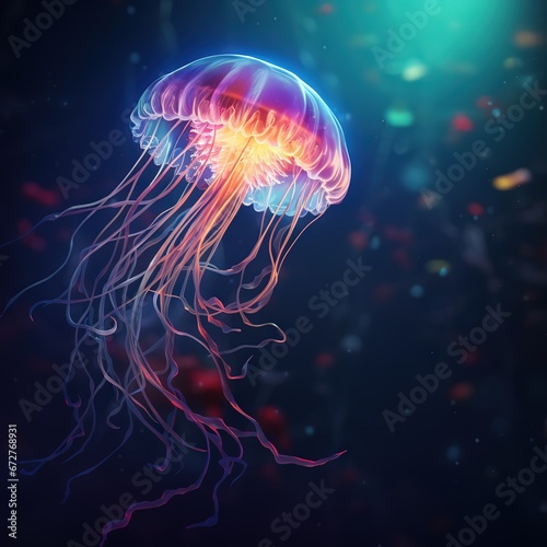 Glowing jellyfish chrysaora pacifica underwater © Nipon