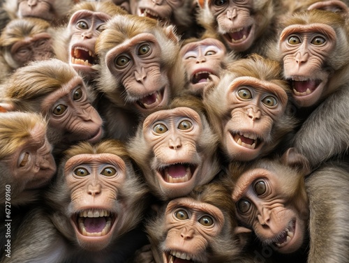 Team Monkey - Different Facial Expressions - of Rhesus Macaque - Macaca Mulatta photo