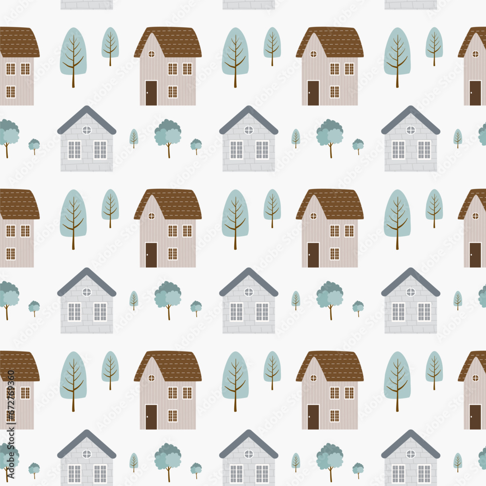 Winter House Seamless Pattern