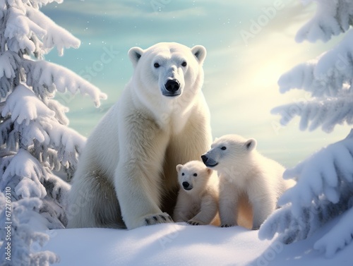 Polar she-bear with cubs.