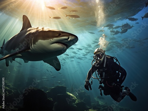 scuba diver and shark © Nipon