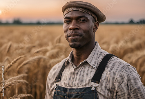 Portrait of a black farmer man in front of a field during sunset. © 1000WordsImages