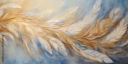 A blue and golden feather painting art background, generative ai © OP38Studio