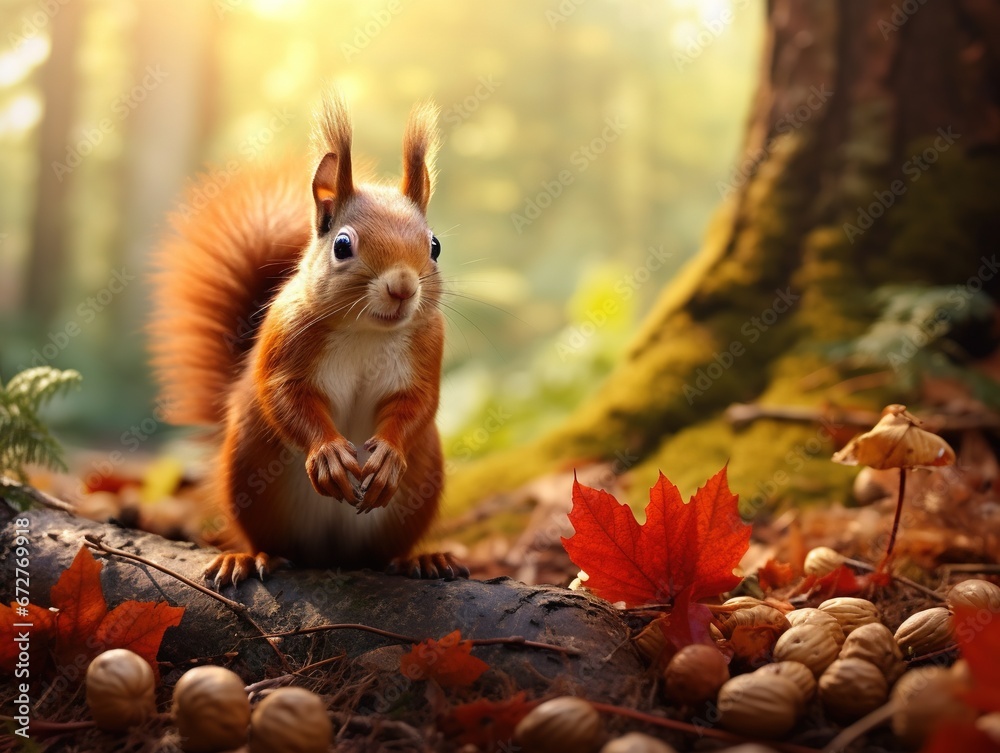 Obraz premium Red squirrel looking right