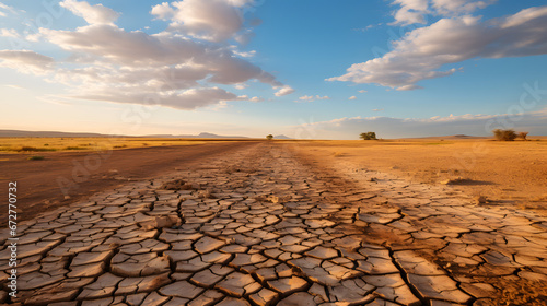 A photograph showcasing a parched, cracked landscape due to prolonged drought, emphasizing the impact of changing weather patterns on ecosystems and agriculture.