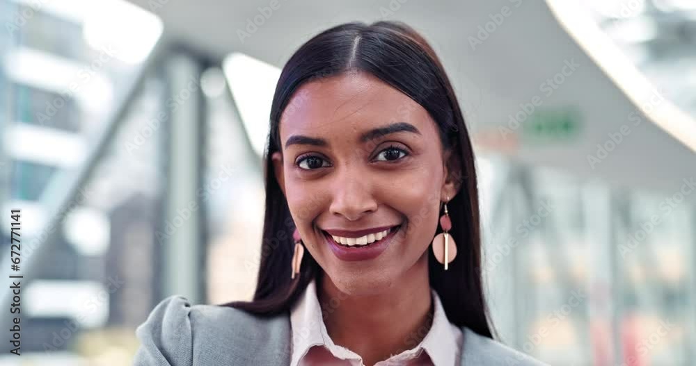 Happy, confidence and face of businesswoman in the office with smile, pride and success. Vision, career and headshot portrait of a professional young female corporate lawyer in a modern workplace. Happy, confidence and face of businesswoman in the office with smile, pride and success. Vision, career and headshot portrait of a professional young female corporate lawyer in a modern workplace.