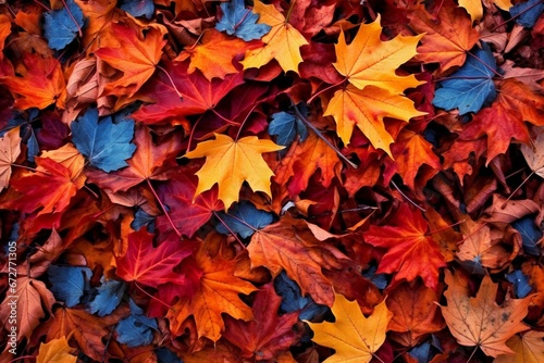 Vibrant fall leaves scattered on the earth. Generative AI