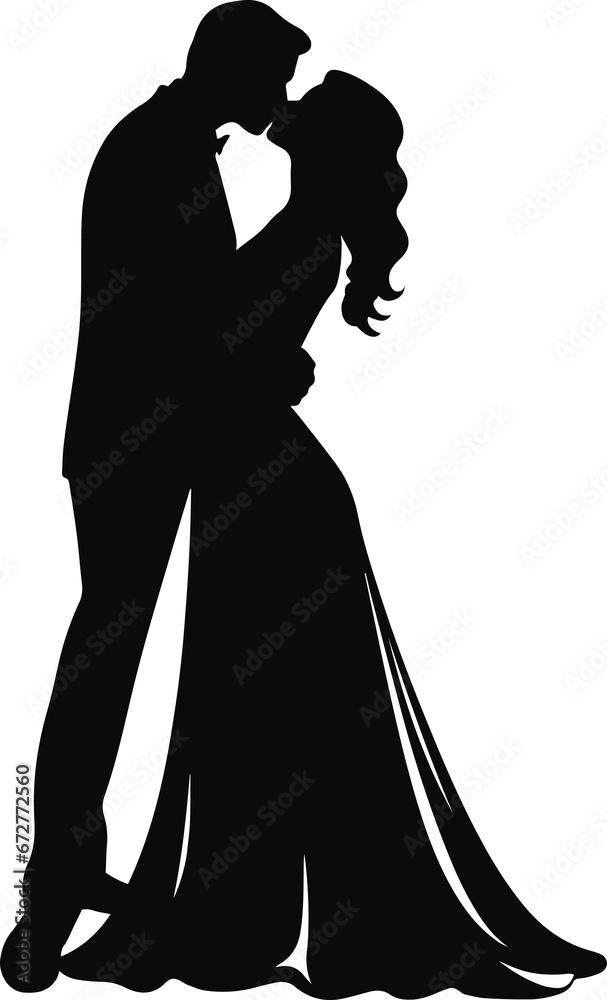 Bride and groom Silhouette, Wedding Silhouette, New family illustration Bride and groom Silhouette, Wedding Silhouette, New family illustration