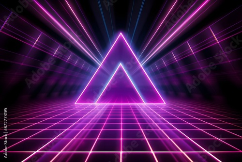 80's retro style background with triangle grid lights.. 