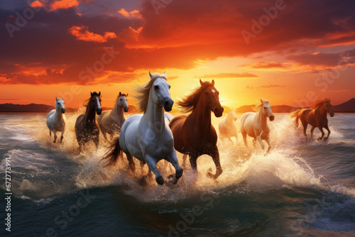 Horses galloping on the beach © Kien