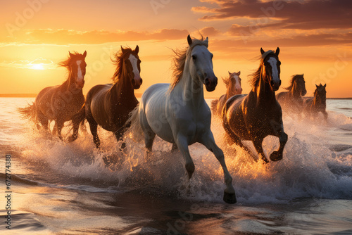 Horses galloping on the beach