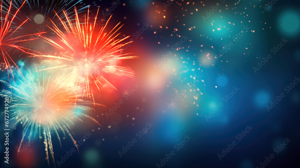 Fototapeta premium Abstract background celebration happy new year and merry Christmas Colorful firework on black background, generative ai