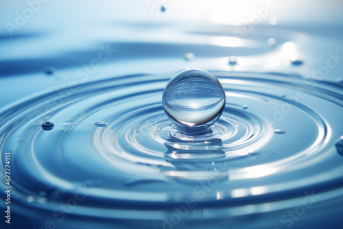 A drop falling into blue water, close-up view.generative ai
