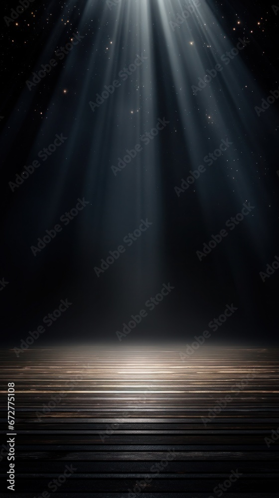 Empty dark stage illuminated with spotlight focus on the floor. Suitable for product showcase and presentation