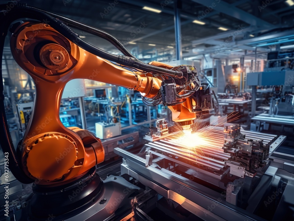 Robotic Arm modern industrial technology. Automated production cell Robotic Arm modern industrial technology. Automated production cell