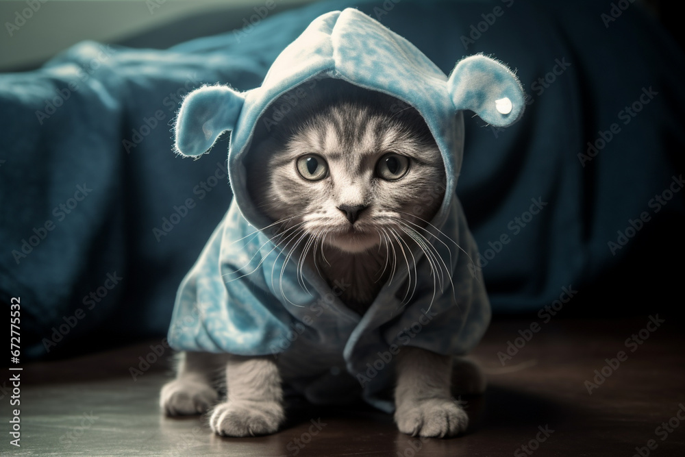 Naklejka premium A kitten in a shark costume. AI Generated