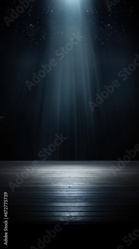 Empty dark stage illuminated with spotlight focus on the floor. Suitable for product showcase and presentation