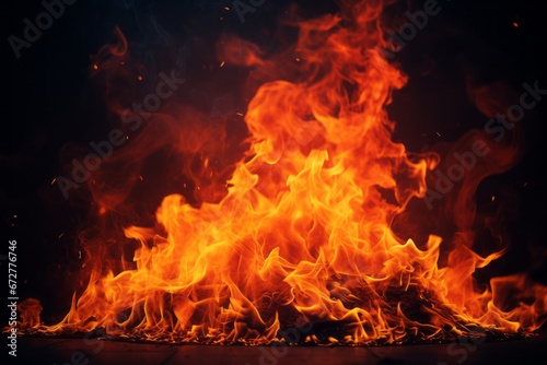 Fiery flames of intense heat and power dancing gracefully against a captivating black background
