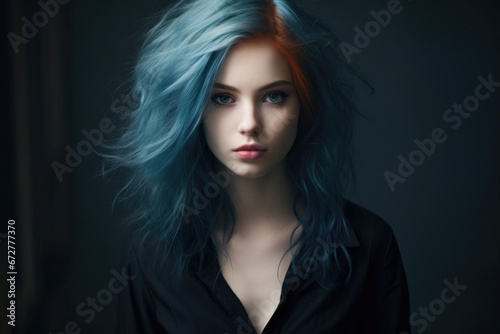 Portrait of young beautiful woman for Blue Monday Day