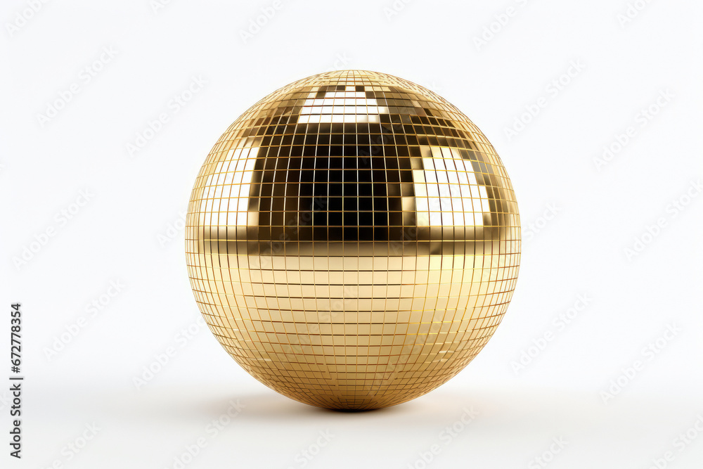 Beautiful golden disco ball isolated on white background.generative ai Beautiful golden disco ball isolated on white background.generative ai