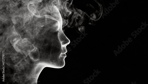 A face silhouette created with smoke on a dark background