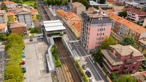 Aerial view of Vimodrone metro station, Italy. It is a metro stop on the green line of the Milan metropolitan.