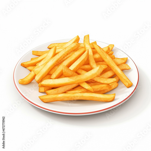 French fries on plate on white isolated background - ai generative