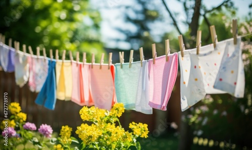 clothes laundry hanging on the cloth line in the garden