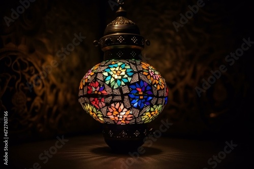 traditional lamp with decorative patterns and colors used during the month of Ramadan. Generative AI