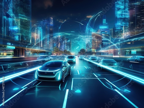 .Smart cars with automatic sensor driving on metropolis with wireless connection