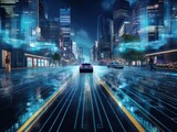 Futuristic road transportation technology with digital data transfer graphic