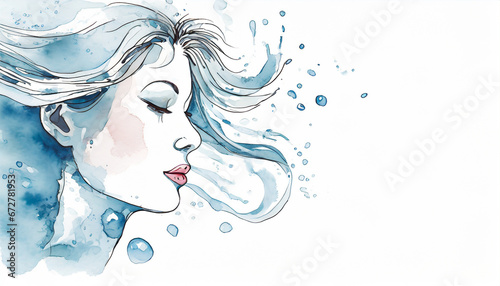 Human face silhouette in water form on a white background