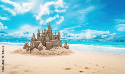 Grand sand castle on the tropical beach