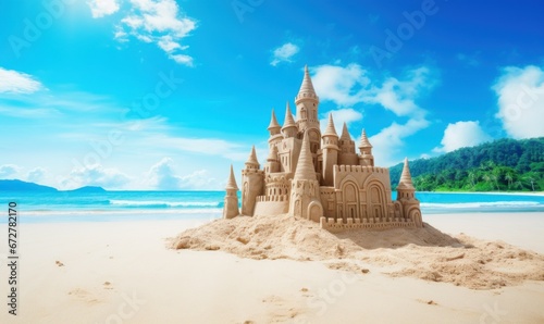 Grand sand castle on the tropical beach