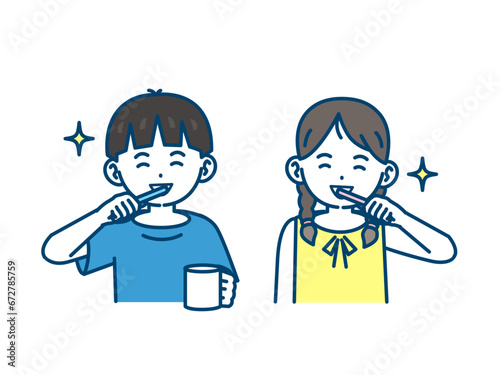 歯を磨く子供のイラスト