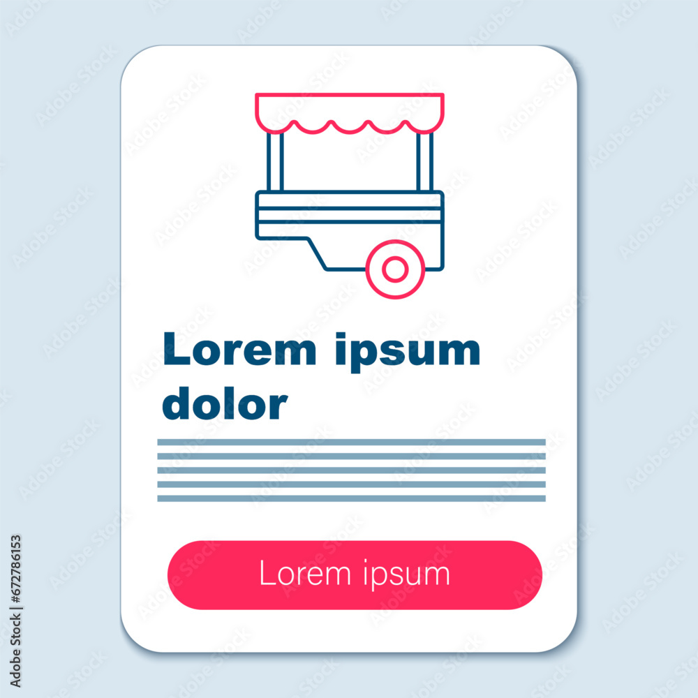 Line Fast street food cart with awning icon isolated on grey background. Urban kiosk. Colorful outline concept. Vector Line Fast street food cart with awning icon isolated on grey background. Urban kiosk. Colorful outline concept. Vector