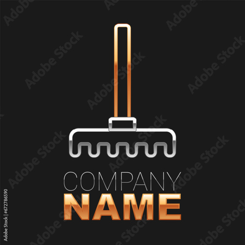 Line Garden rake icon isolated on black background. Tool for horticulture, agriculture, farming. Ground cultivator. Housekeeping equipment. Colorful outline concept. Vector