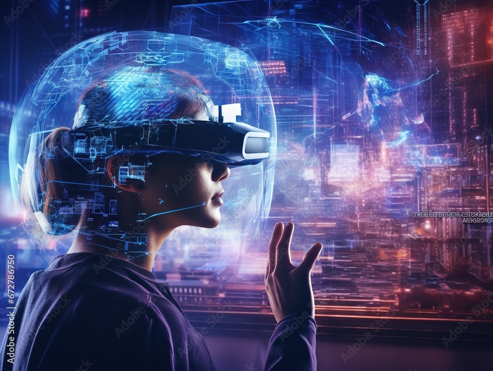 Virtual reality projection. Future science with modern technology artificial intelligence