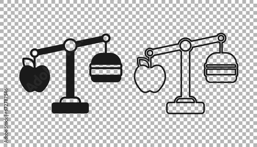 Black Calorie calculator icon isolated on isolated on transparent background. Calorie count. Diet. Weight loss. Portion control. Healthy eating. Dietary nutrition. Vector