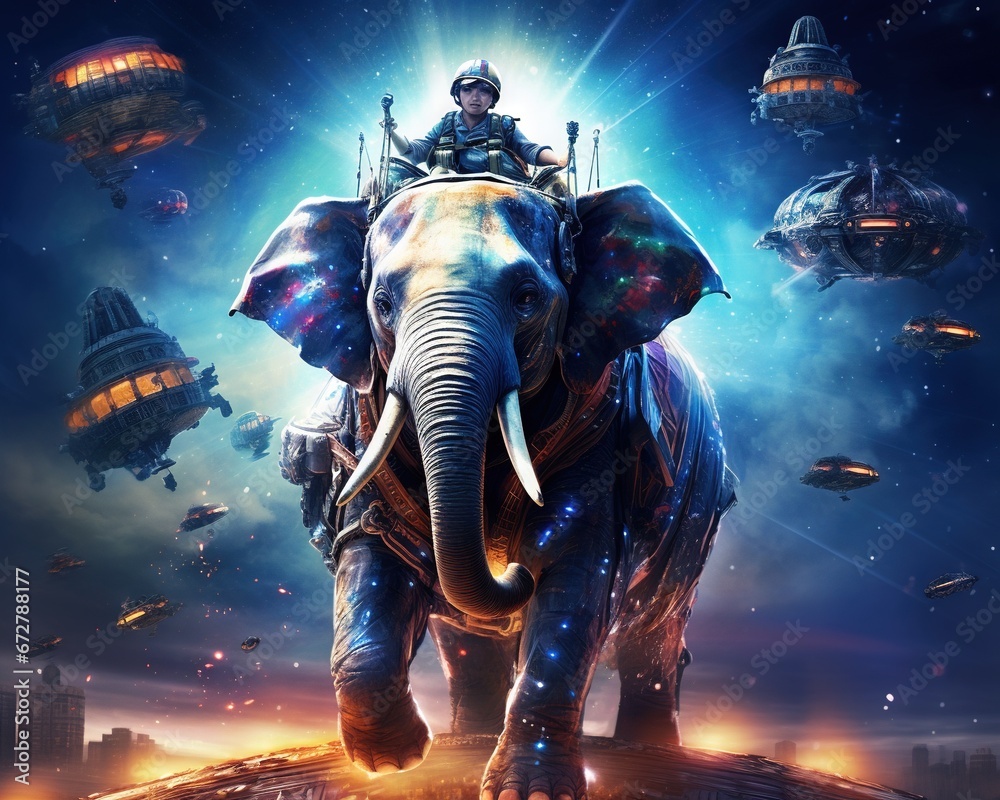 Elephant Interstellar engineer designing advanced spacecraft Elephant Interstellar engineer designing advanced spacecraft