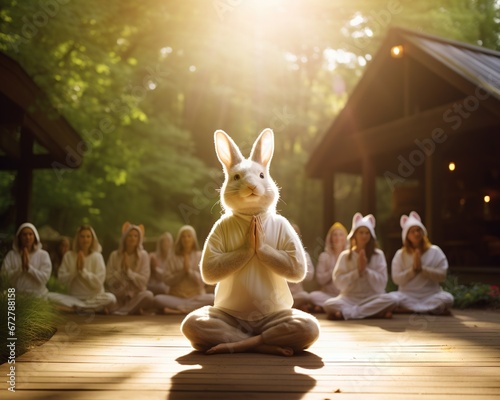 Rabbit Yoga instructor leading a peaceful class © Nipon