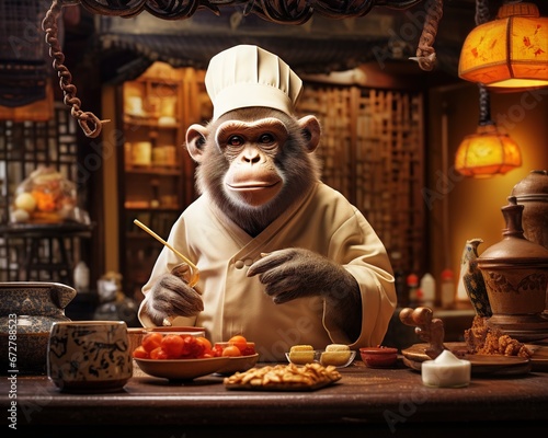 Monkey Chef perfecting the art of sushi-making