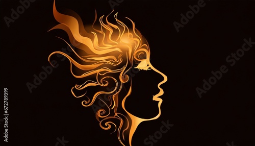 Profile silhouette of a face in fire form on a dark background