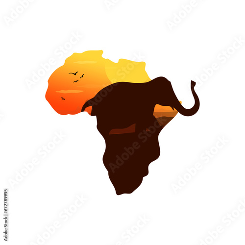 Africa tour logo savana with elephant coming up