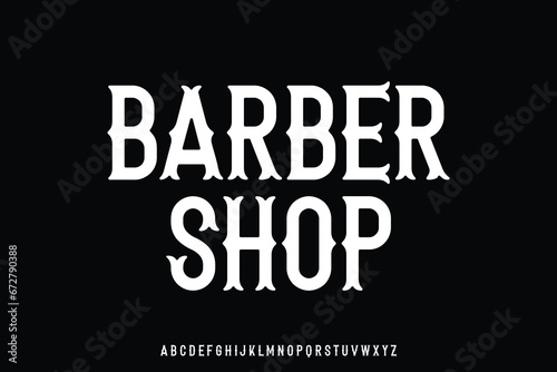 Urban vintage barber shop alphabet display font vector. Classic retro typography style