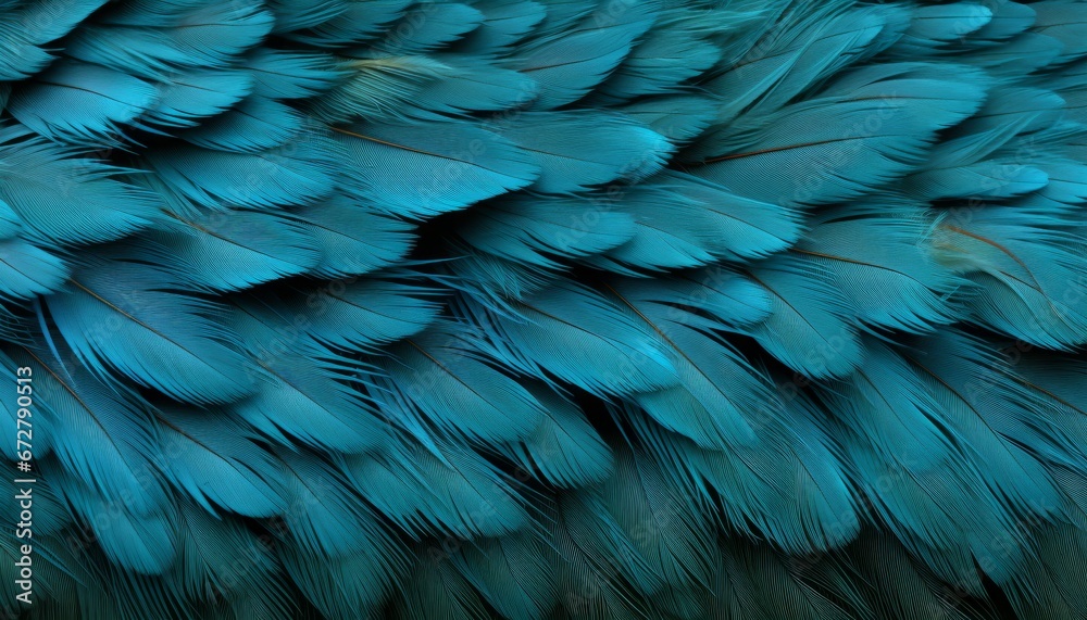 Obraz premium Blue feathers texture background with detailed digital art of elegant big bird feathers