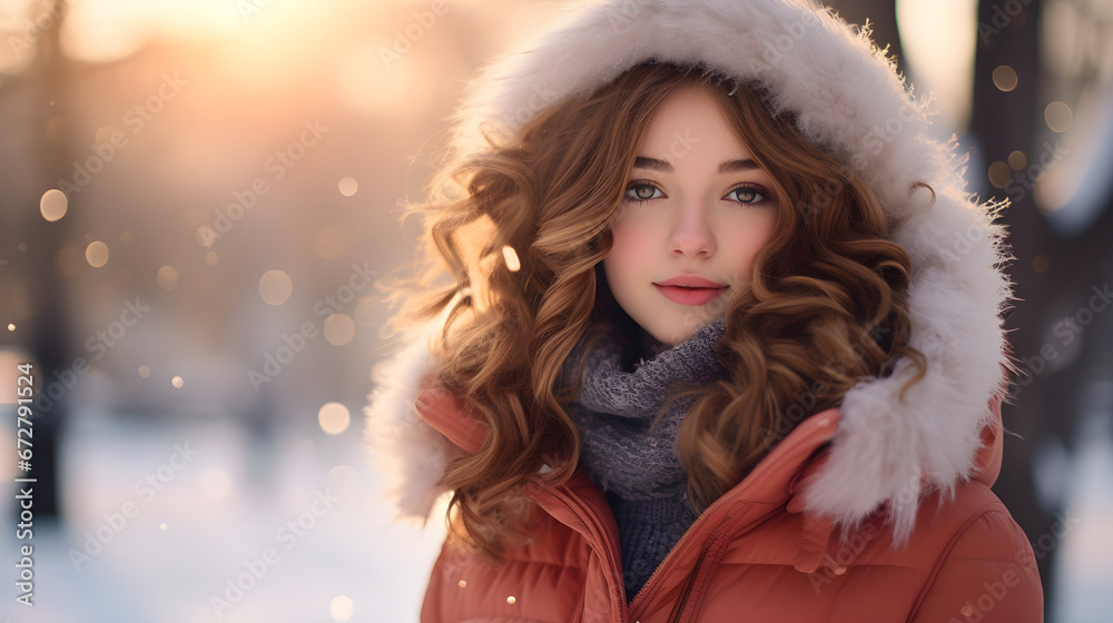 Beautiful girl in winter snowy park
Beautiful girl in winter snowy park