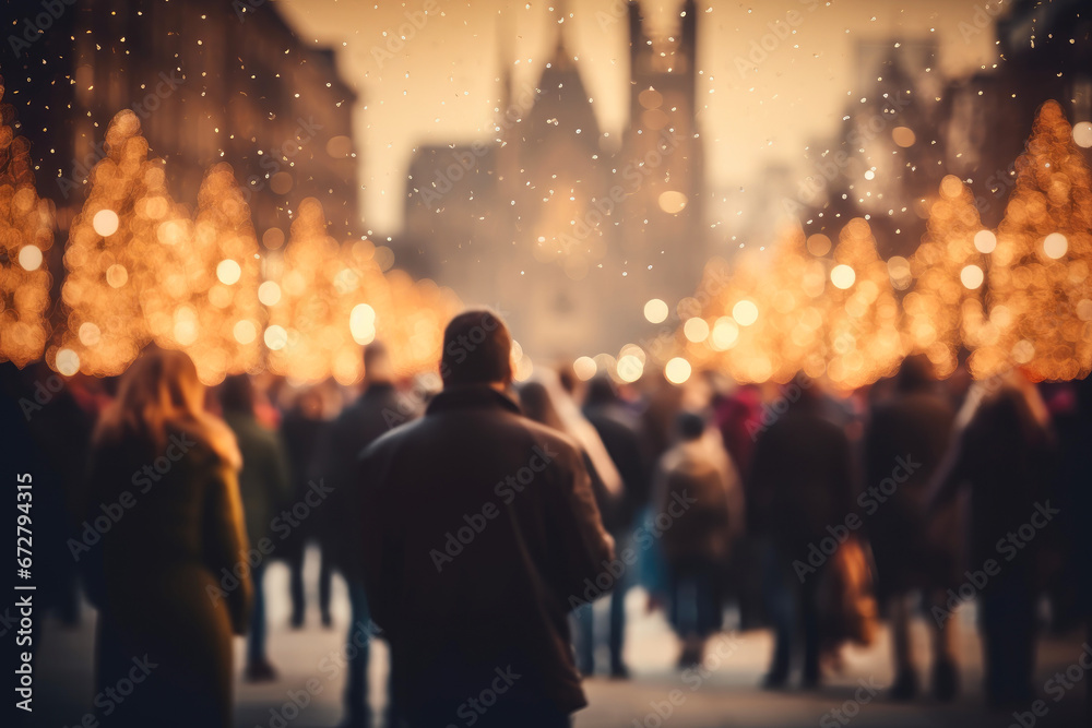 Christmas Market Bustle with Blurred Light Magic Christmas Market Bustle with Blurred Light Magic