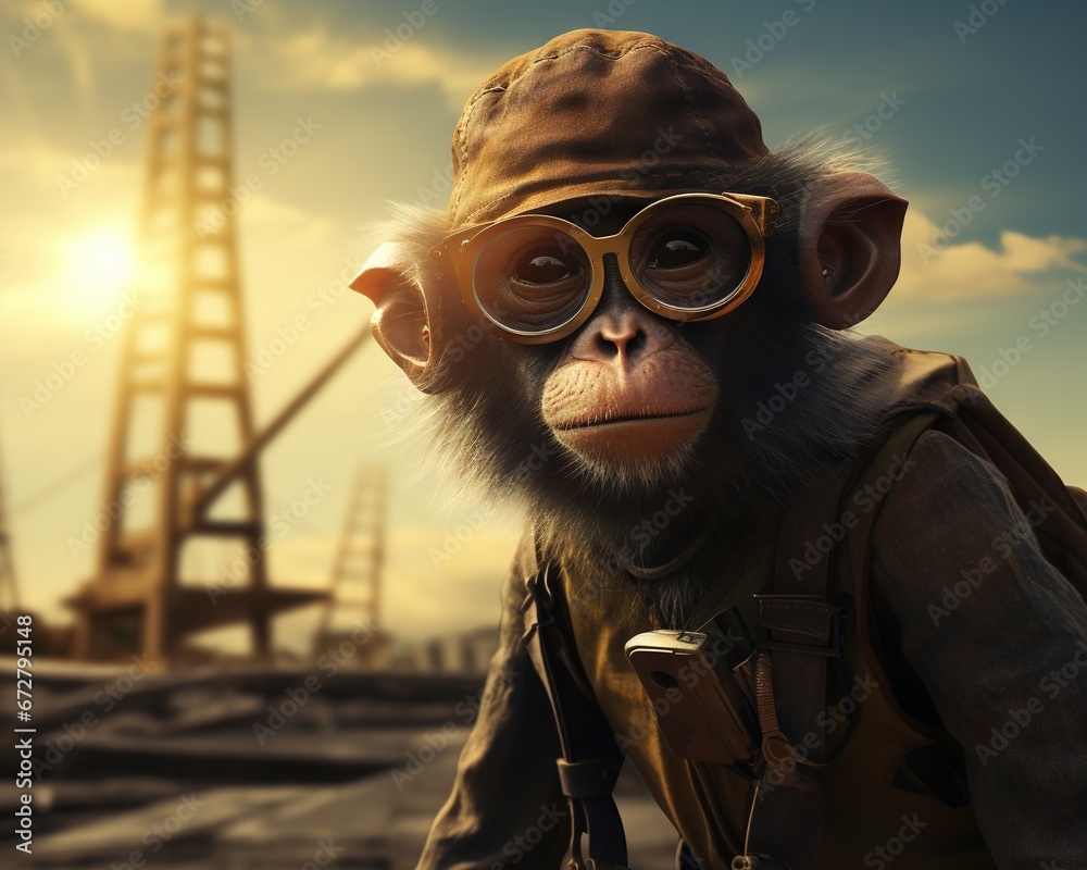 Fototapeta premium Monkey Renewable energy engineer harnessing clean power